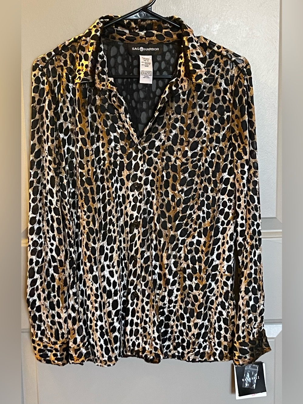 Y2K True Vintage Sag Harbor leopard print button-up blouse NWT Size 10